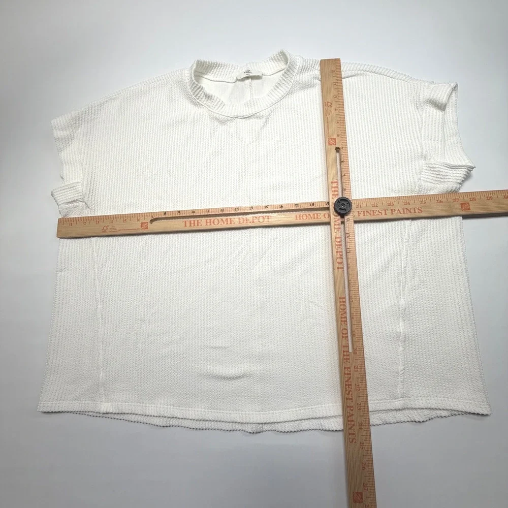 ENTRO Cream Waffle Knit Short Sleeve Sweater‎ Top No Size Tag Relaxed Fit